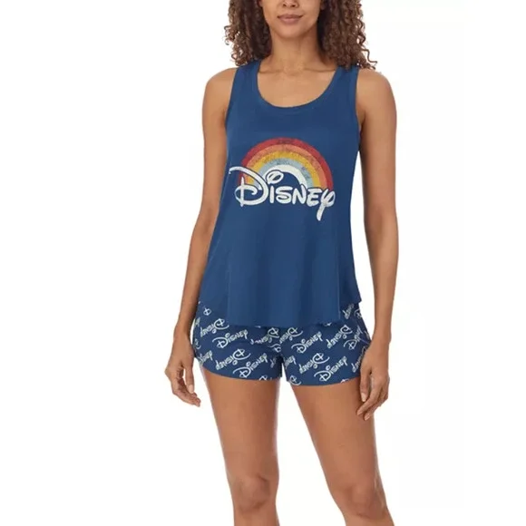 Disney Women's Rainbow Logo Tank Top & Boxer Shorts Pajama Set Large NWT - Picture 5 of 5